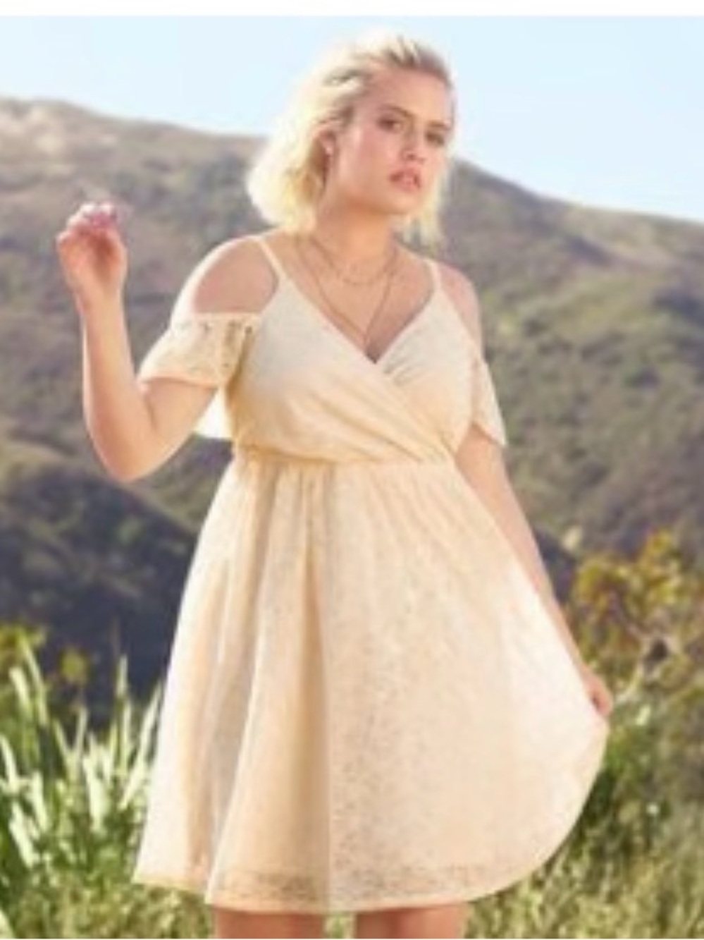 Torrid Ivory Lace Cold Shoulder Skater Dress.